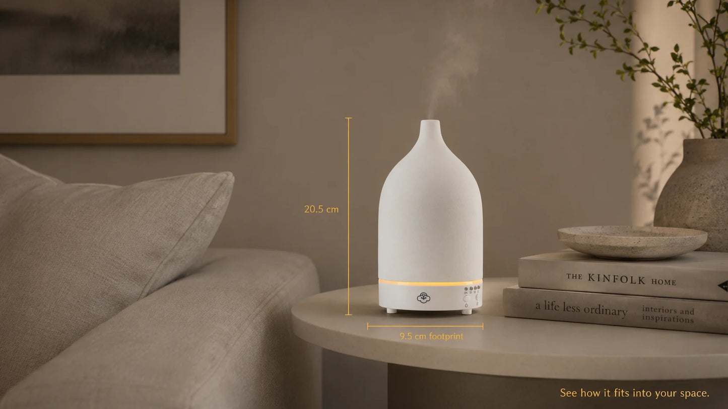 Vapor White Keramik-Ultraschalldiffusor mit Timer, Ein-/Ausschalter und LED Vapor White Keramik-Ultraschalldiffusor mit Timer, Ein-/Ausschalter und LED