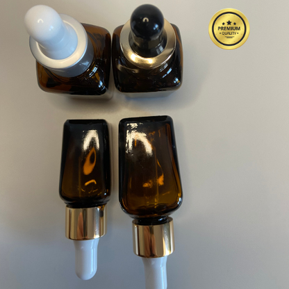 Kwadratowa butelka szklana z pipetą 20ml – brązowa