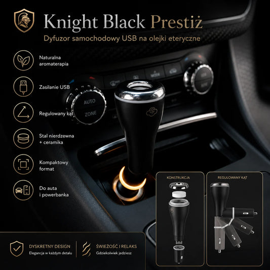 Knight Black Prestiż - dyfuzor samochodowy na olejki eteryczne USB