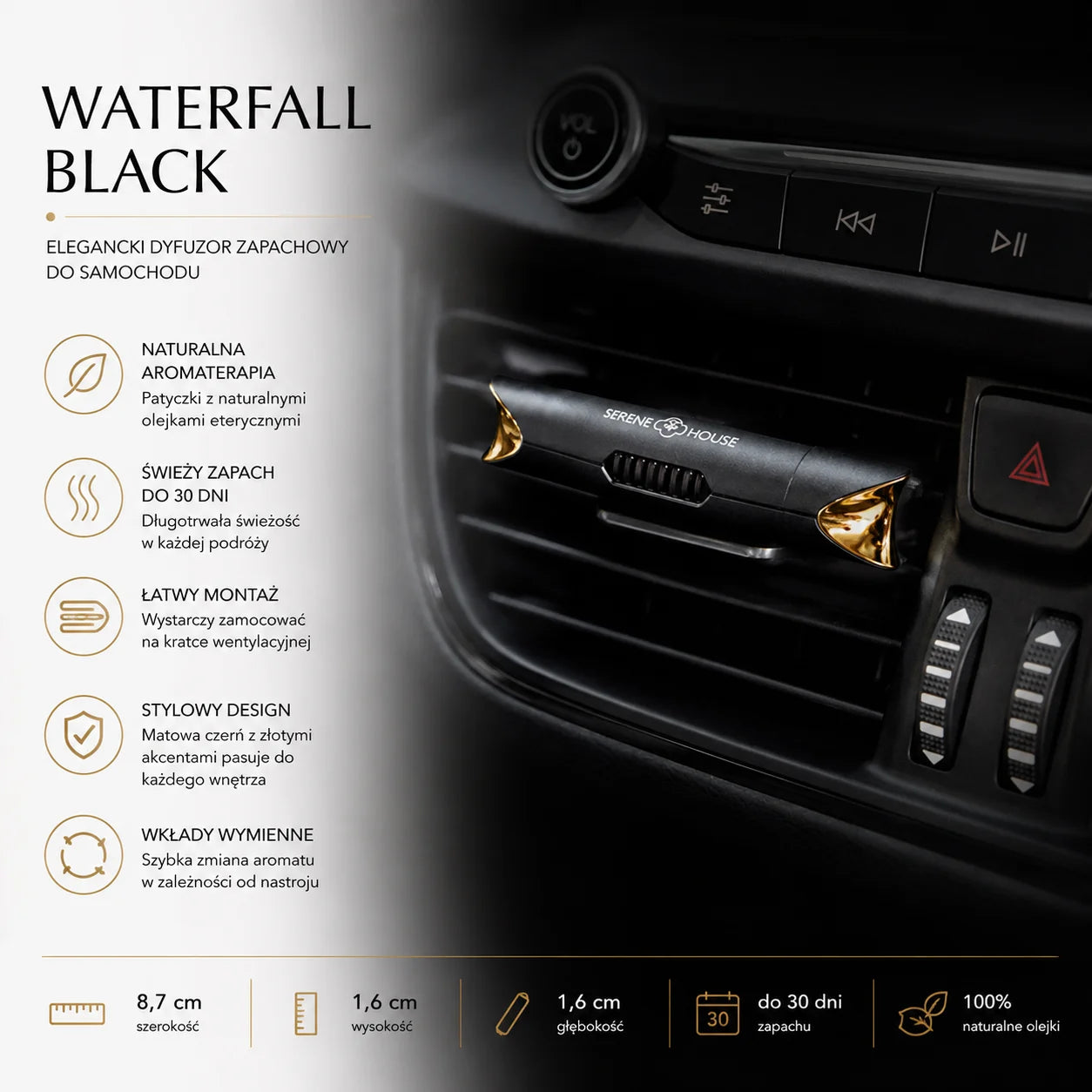 Waterfall Black Premium - odświeżacz do samochodu z olejkami eterycznymi