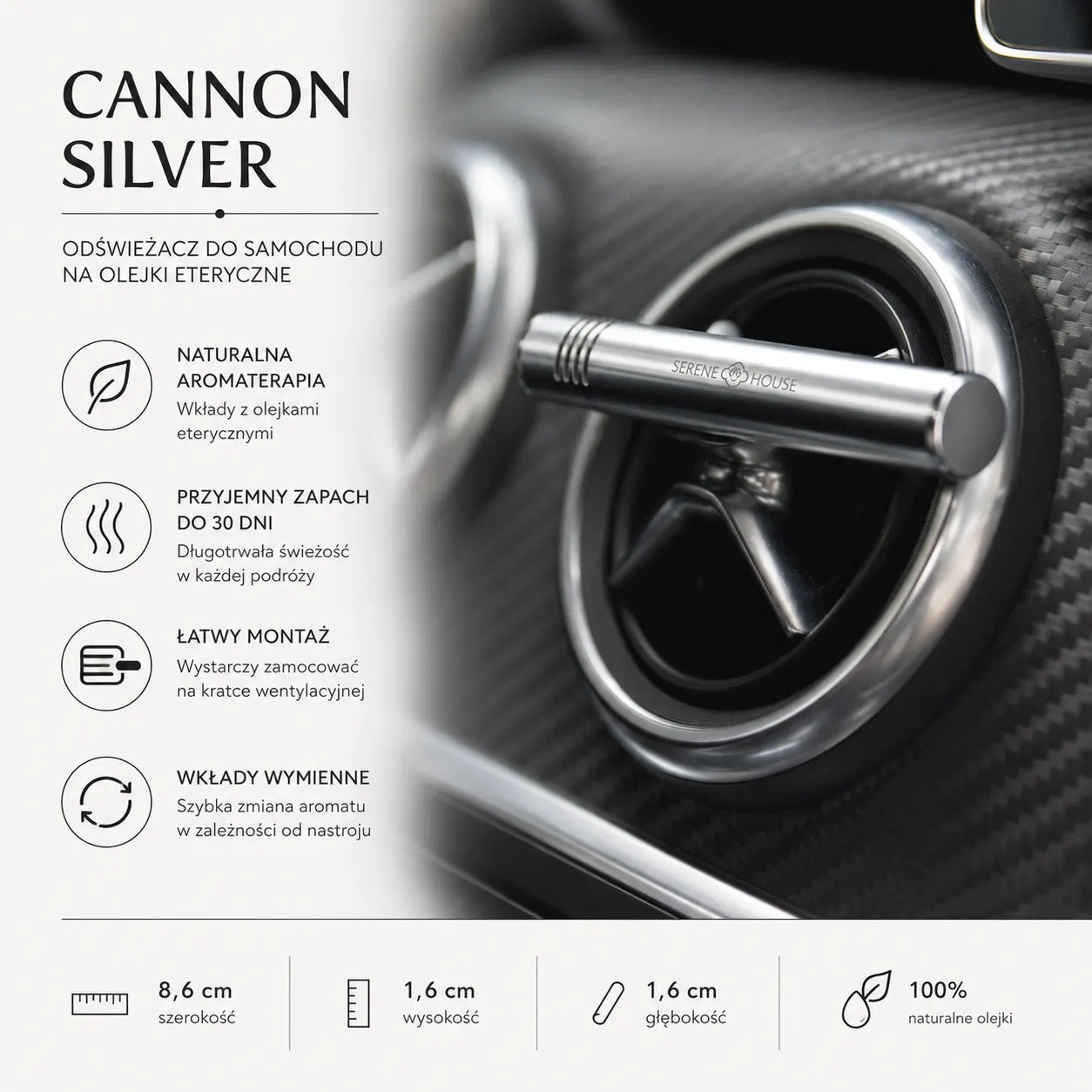Cannon Silver - odświeżacz do auta na olejki eteryczne
