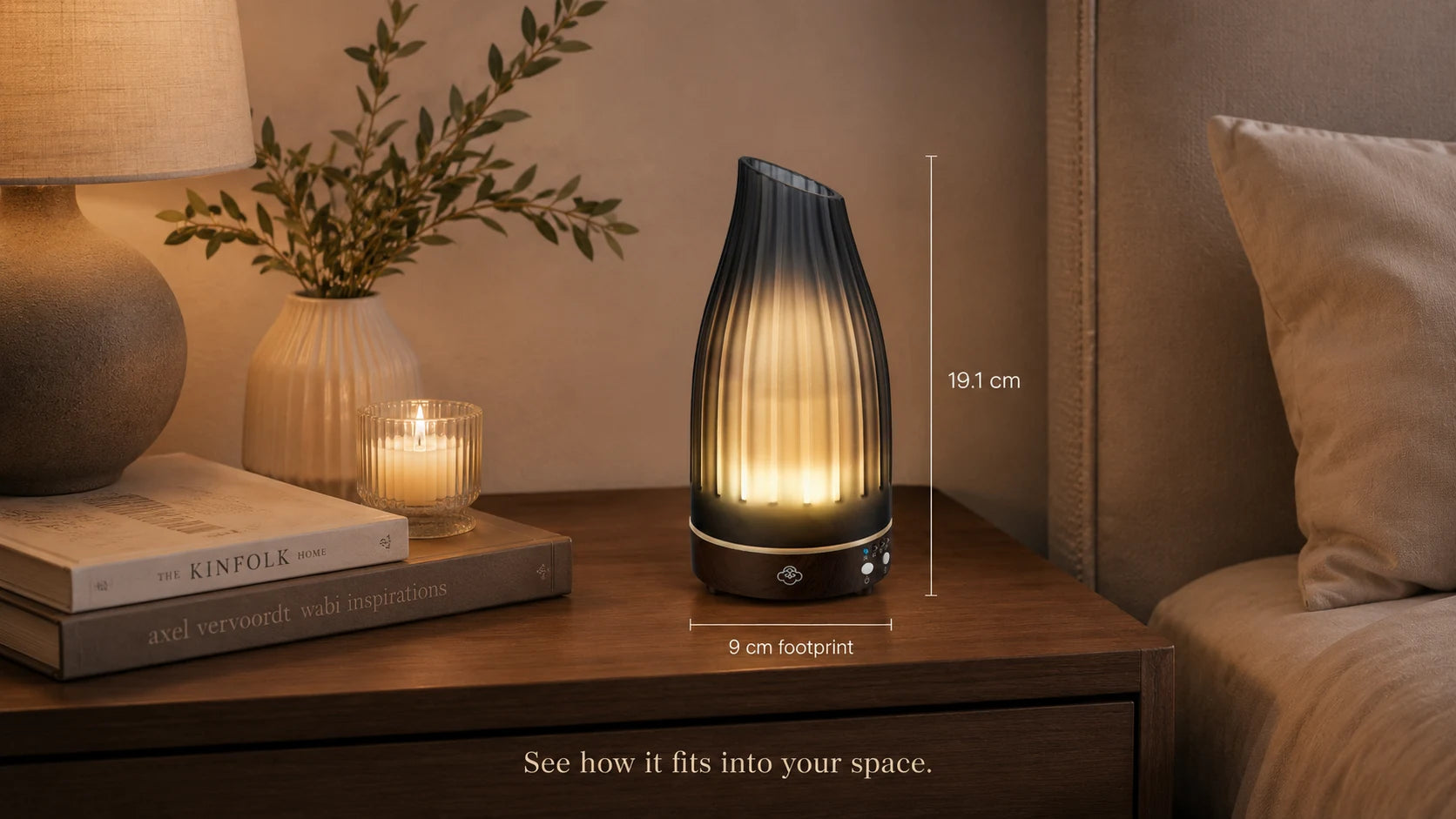 Twilight Grey Glas-Ultraschalldiffusor mit Timer und rotierendem LED-Licht