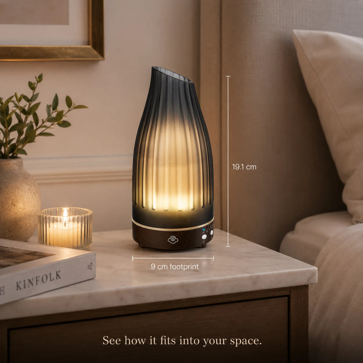 Twilight Grey Glas-Ultraschalldiffusor mit Timer und rotierendem LED-Licht