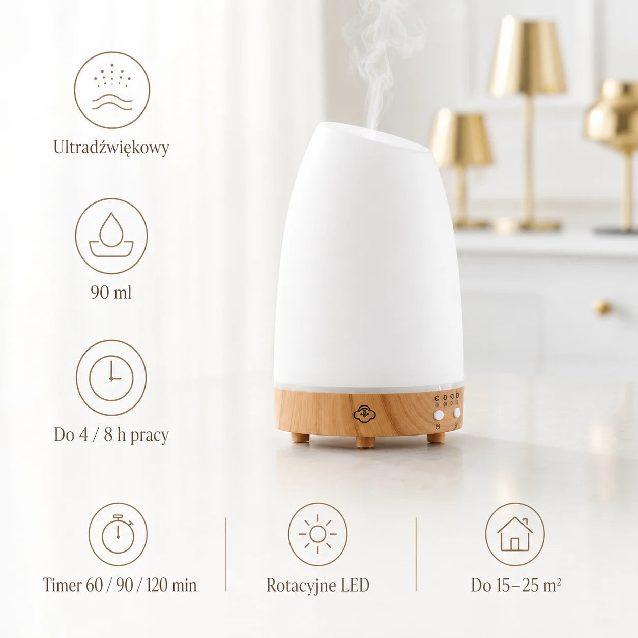 Dyfuzor zapachowy szklany Astro White ultradźwiękowy z timerem i rotacyjnym podświetleniem LED