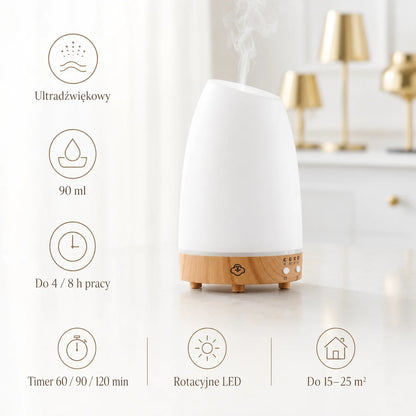 Dyfuzor zapachowy szklany Astro White ultradźwiękowy z timerem i rotacyjnym podświetleniem LED