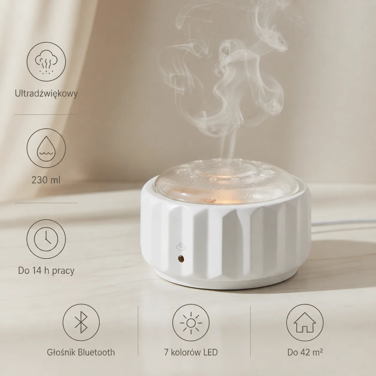 Axis White – Aromadiffusor aus Porzellan und Glas mit Musik, Fernbedienung und Bluetooth
