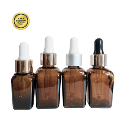 Kwadratowa butelka szklana z pipetą 20ml – brązowa