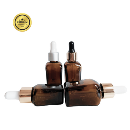 Kwadratowa butelka szklana z pipetą 20ml – brązowa