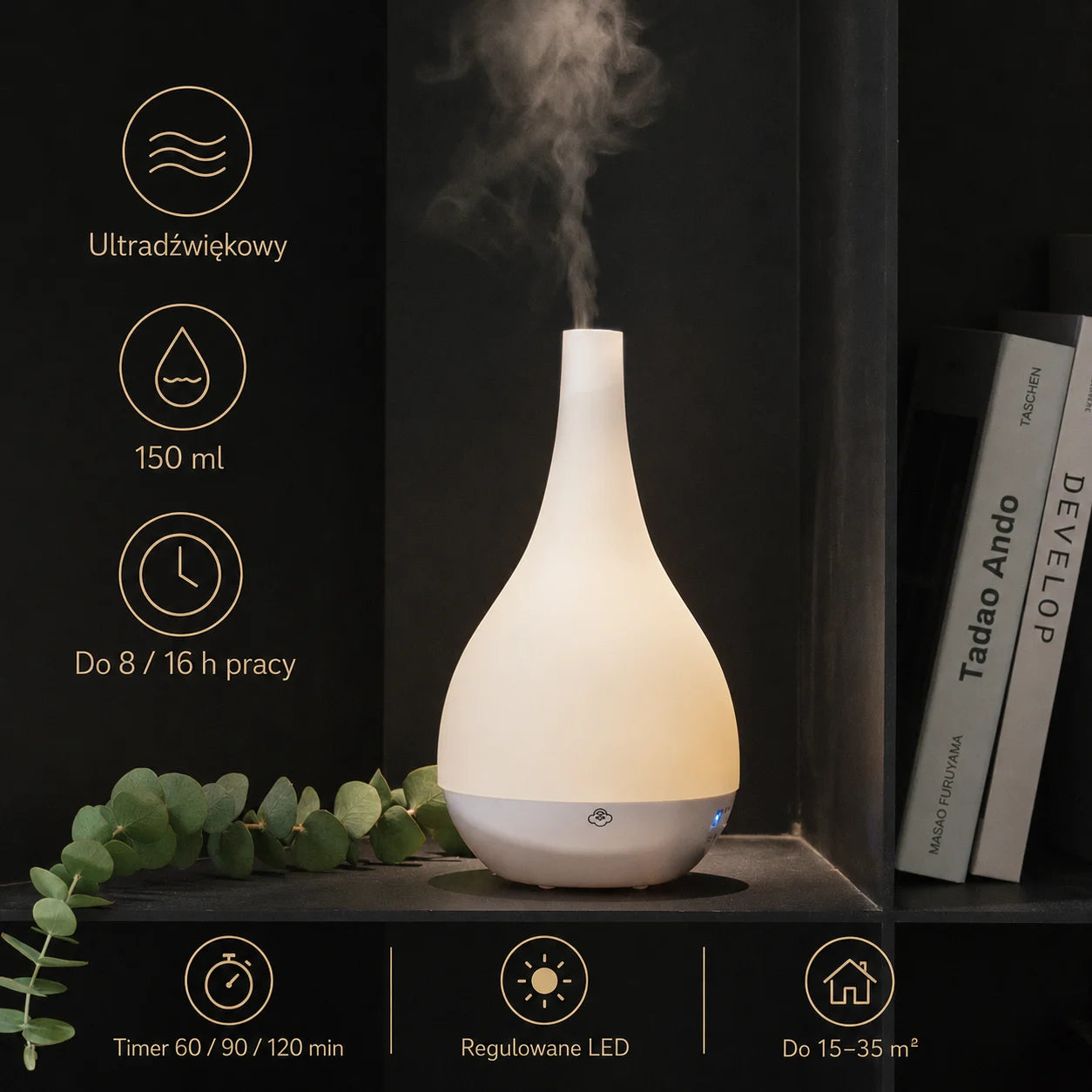 Comet Glass Ultraschall-Diffusor mit Timer, Ein-/Ausschalter und LED