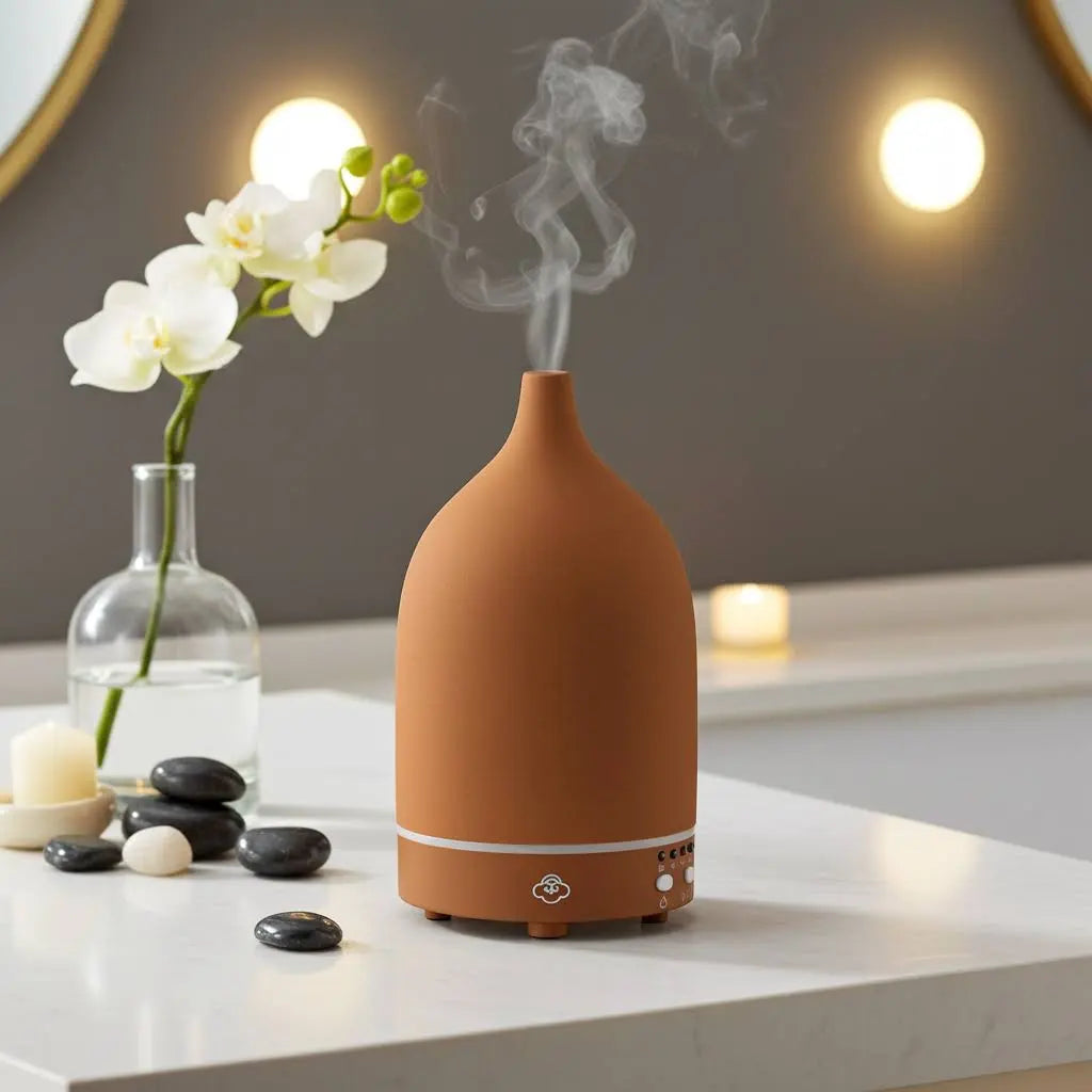 Vapor Terracotta Ceramic Ultrasonic Diffuser with Timer, On/Off Switch and LED