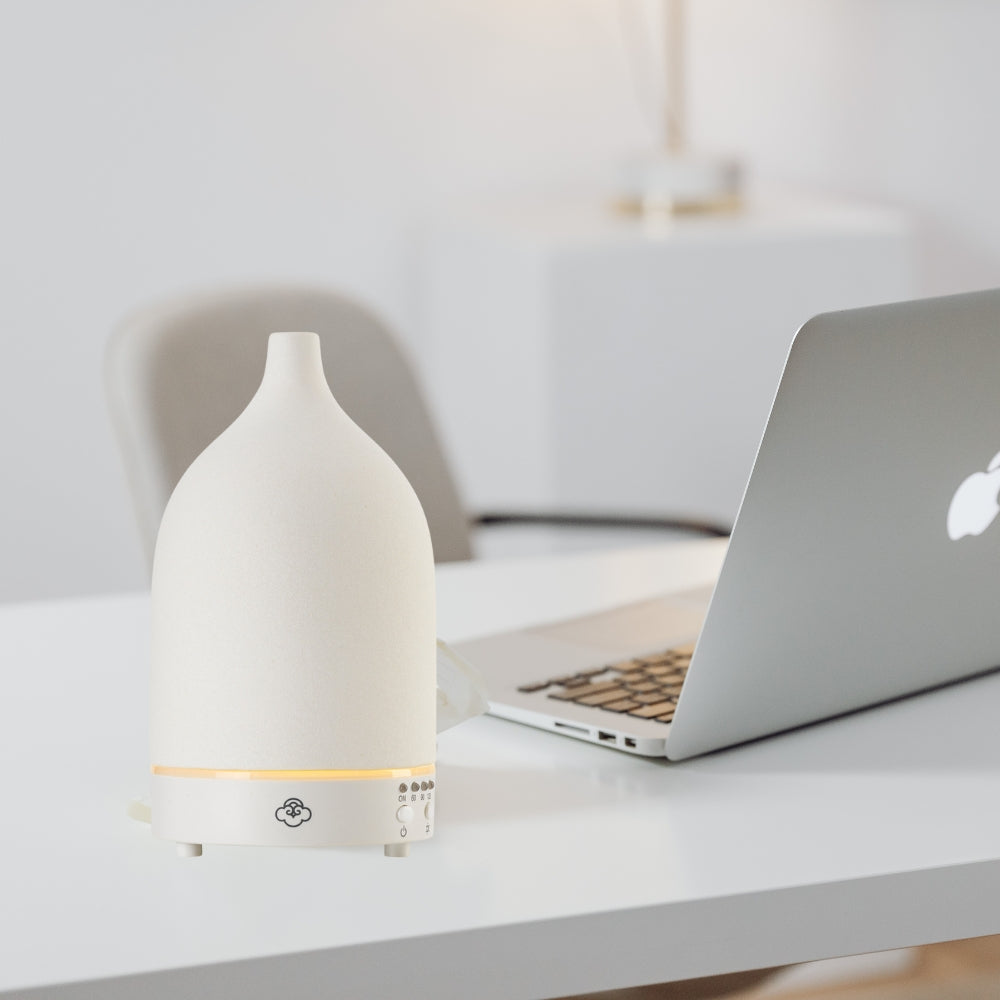 Vapor White Ceramic Ultrasonic Diffuser with Timer, On/Off Switch and LED