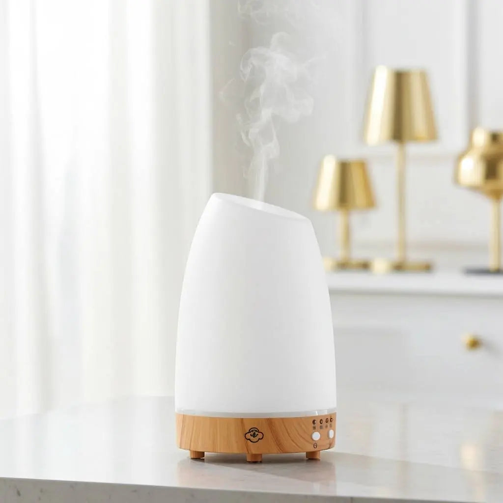 Astro White Glass Ultrasonic Diffuser with Timer and Rotating LED Light