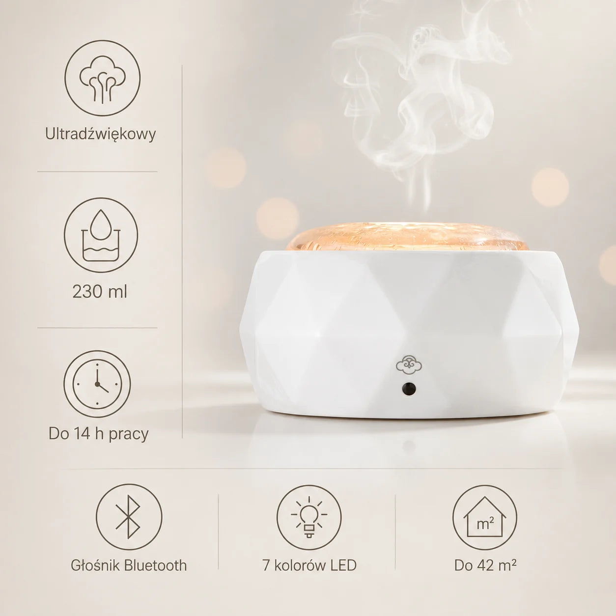 Eternity White – Aromadiffusor aus Glas und Porzellan mit Musikfunktion, Fernbedienung und Bluetooth