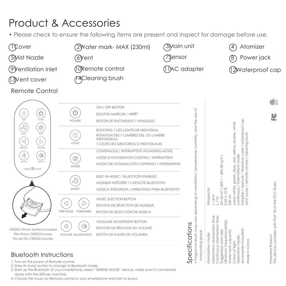 Axis White – Aromadiffusor aus Porzellan und Glas mit Musik, Fernbedienung und Bluetooth