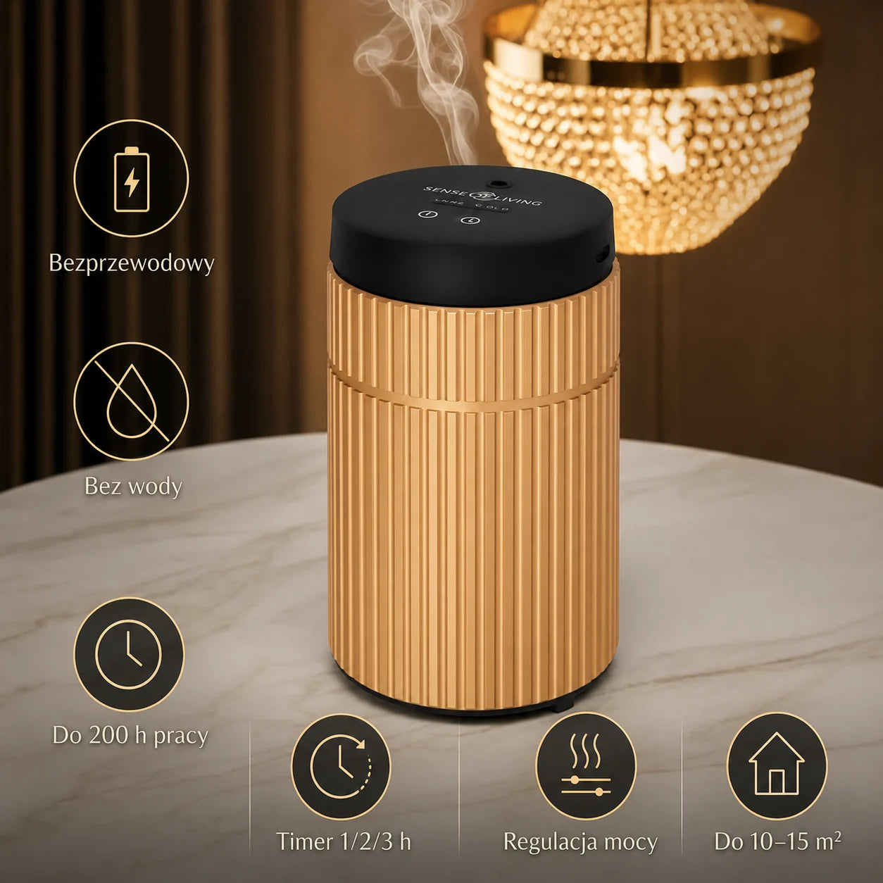 Linea Gold – bezprzewodowy, bezwodny dyfuzor na olejki do aromaterapii