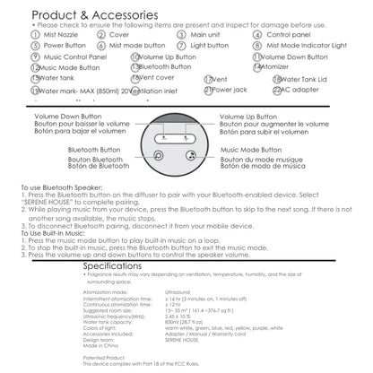 Ori White dyfuzor ultradźwiękowy z funkcją podwójnej atomizacji i Bluetooth