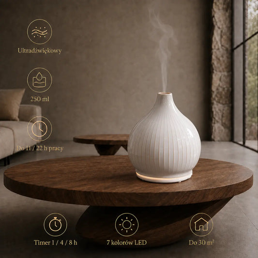Dyfuzor zapachowy do domu ceramiczny Pistil z LED i automatycznym wyłączeniem, diffuser scent essential oils ceramic home