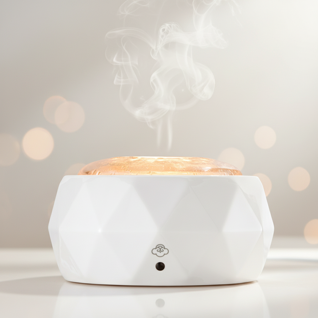 Eternity White – Aromadiffusor aus Glas und Porzellan mit Musikfunktion, Fernbedienung und Bluetooth