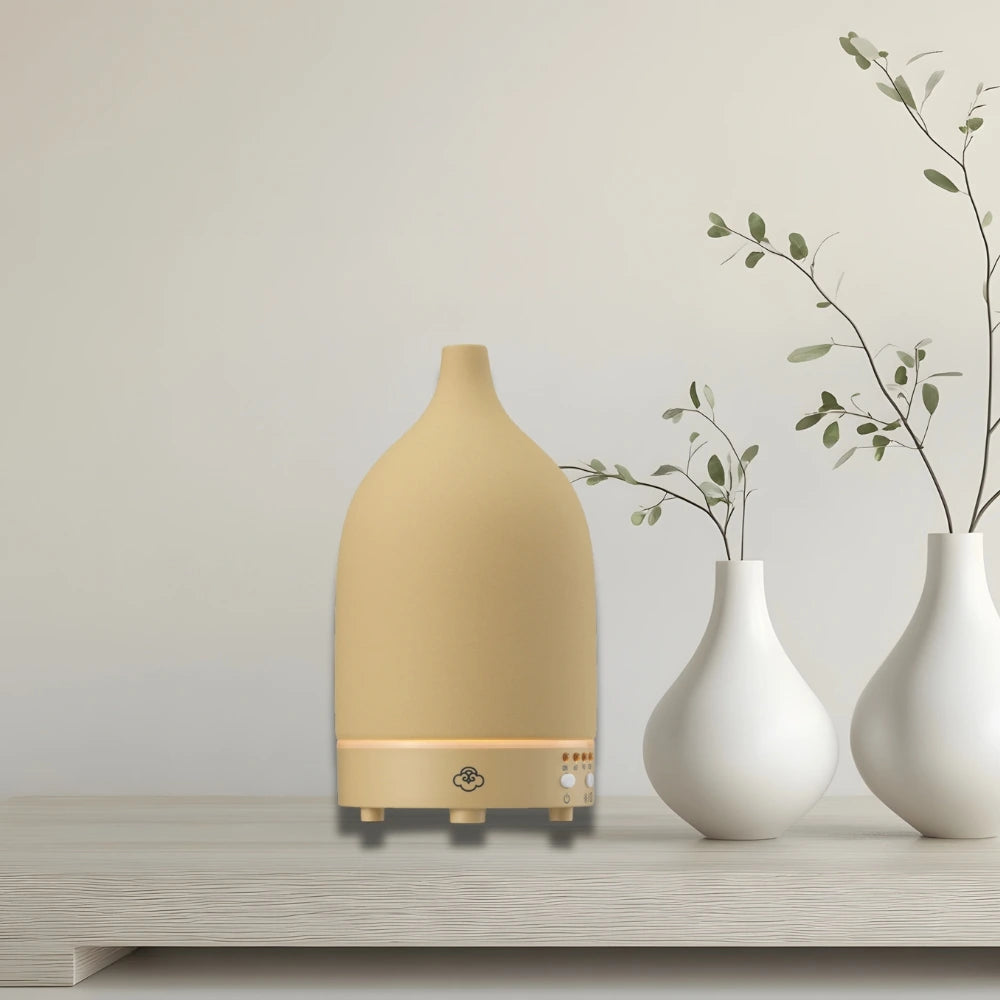 Vapor Taupe Keramik-Ultraschalldiffusor mit Timer, Ein-/Ausschalter und LED