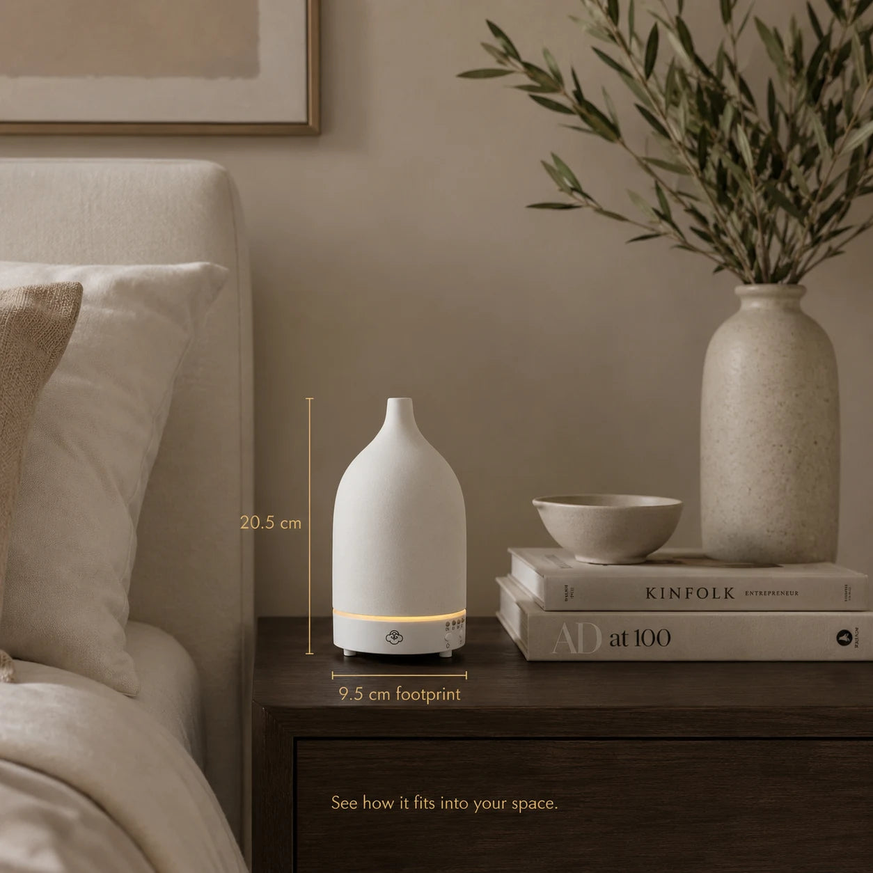 Vapor White Keramik-Ultraschalldiffusor mit Timer, Ein-/Ausschalter und LED