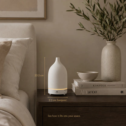 Vapor White Keramik-Ultraschalldiffusor mit Timer, Ein-/Ausschalter und LED