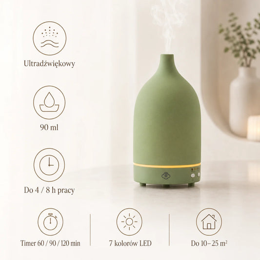 Vapor Green ceramiczny dyfuzor ultradźwiękowy z timerem, wyłącznikiem i LED