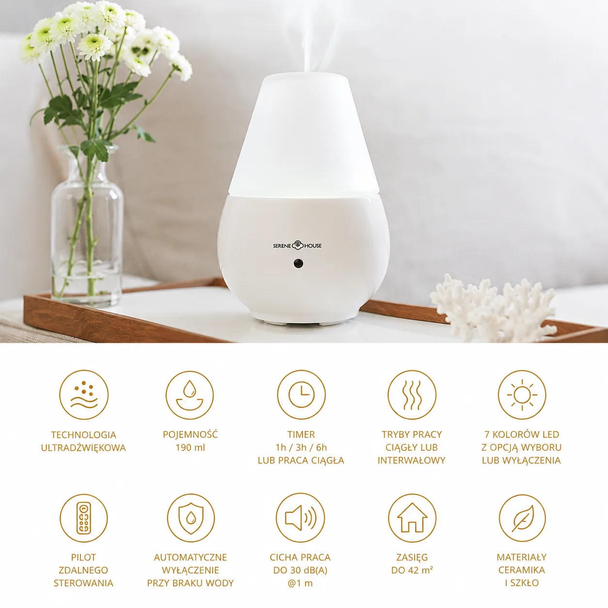 Vulcan III Lux Collection – Ultraschall-Diffusor aus Glas und Keramik mit Fernbedienung und LED